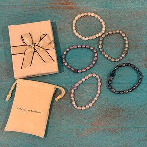 Freshwater Pearl Stretch Bracelets Set Of 5 With Gift Box & Pouch NIB